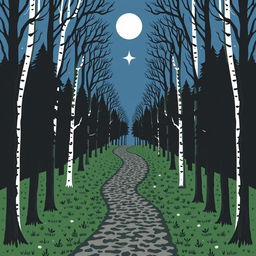 A romantic fantasy book cover using Nordic folk art style in black, blue, green, and white