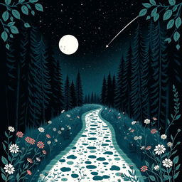 A romantic fantasy book cover using Nordic folk art style in black, blue, green, and white