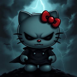 An evil version of the Hello Kitty character with dark, menacing features