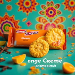 A vibrant advertisement for an orange creme biscuit in India