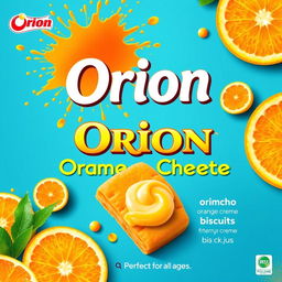 A vibrant and eye-catching advertisement for Orion orange creme biscuits in India