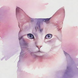 A profile picture featuring a watercolor painting of a cat in shades of pink and purple.