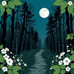 A romantic fantasy book cover using Nordic folk art style in black, blue, green, and white