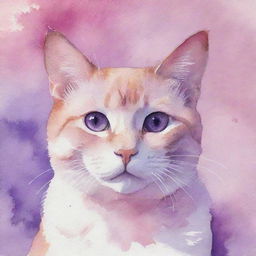 A profile picture featuring a watercolor painting of a cat in shades of pink and purple.