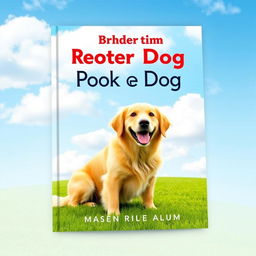 Create a book cover featuring a beautiful golden retriever dog sitting on green grass