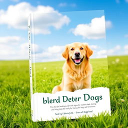 Create a book cover featuring a beautiful golden retriever dog sitting on green grass