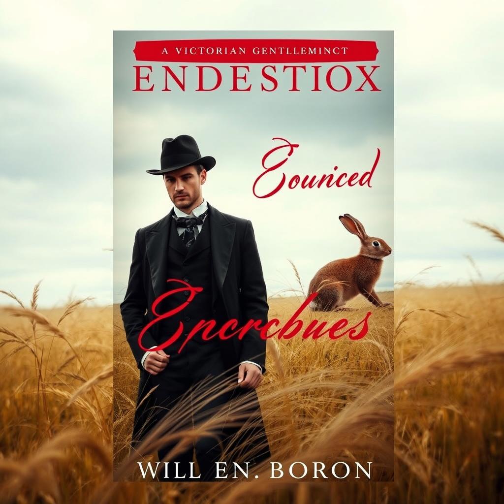 An erotic book cover featuring a Victorian gentleman standing in a windy field