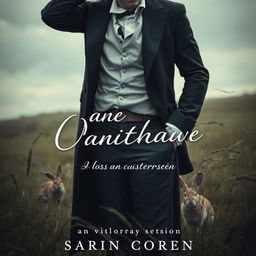 An erotic book cover featuring a Victorian gentleman standing in a windy field