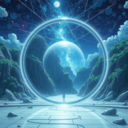 Create a sci-fi, futuristic, and psychological image with a fresh, beautiful anime style like Hayao Miyazaki's manga