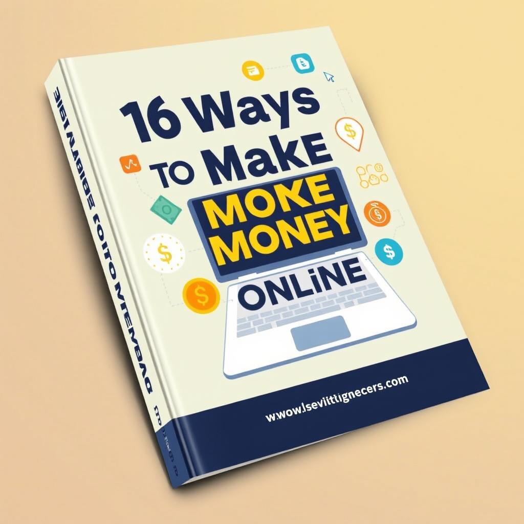 Create an e-book cover titled '16 Ways to Make Money Online'