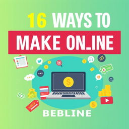 Create an e-book cover titled '16 Ways to Make Money Online'