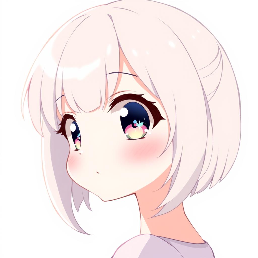 A profile picture of a kawaii anime girl with big sparkling eyes, a cute smile, and pastel-colored hair