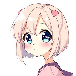 A profile picture of a kawaii anime girl with big sparkling eyes, a cute smile, and pastel-colored hair