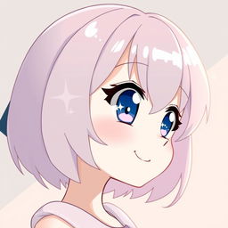 A profile picture of a kawaii anime girl with big sparkling eyes, a cute smile, and pastel-colored hair