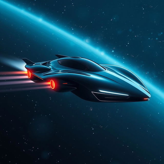 A futuristic flying car soaring through the vast expanse of space, with stars and distant galaxies in the background