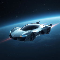 A futuristic flying car soaring through the vast expanse of space, with stars and distant galaxies in the background