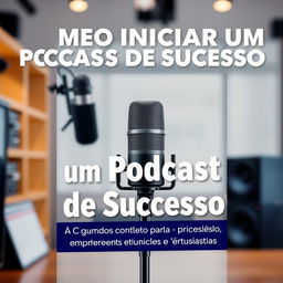 A book cover titled 'Como Iniciar um Podcast de Sucesso' with the subtitle 'Um Guia Completo para Criadores de Conteúdo, Empreendedores e Entusiastas de Podcast'