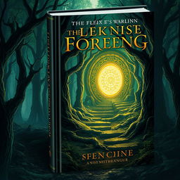 Create a captivating book cover that features a mysterious forest with an ancient, glowing portal