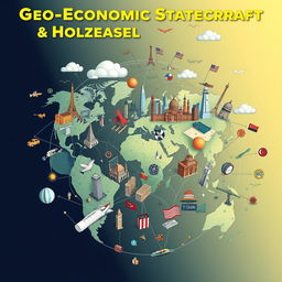 An intricate illustration depicting the concept of Geo-Economic Statecraft & Global Affairs