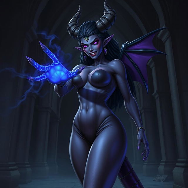 Demonensa, with an athletic body and an hourglass figure