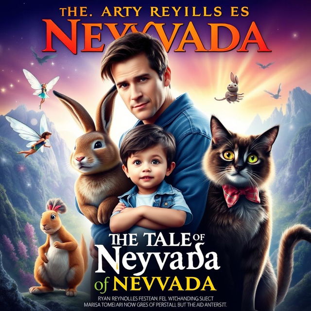 Create a movie poster for a fantasy, feel-good, family adventure film titled 'The Tales of Neyvada'