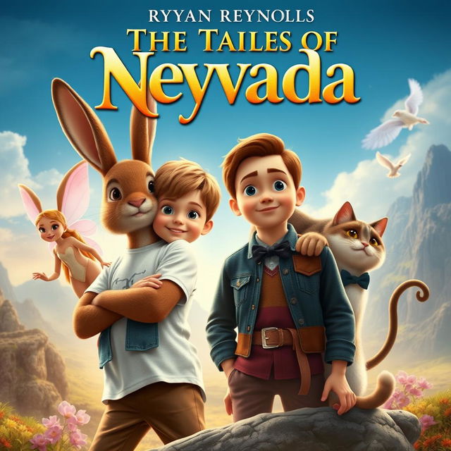 Create a grand and enchanting movie poster for a fantasy, feel-good, family adventure film titled 'The Tales of Neyvada'