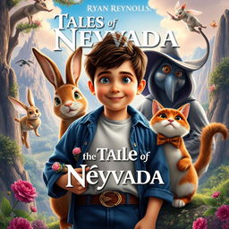 Create a grand and enchanting movie poster for a fantasy, feel-good, family adventure film titled 'The Tales of Neyvada'