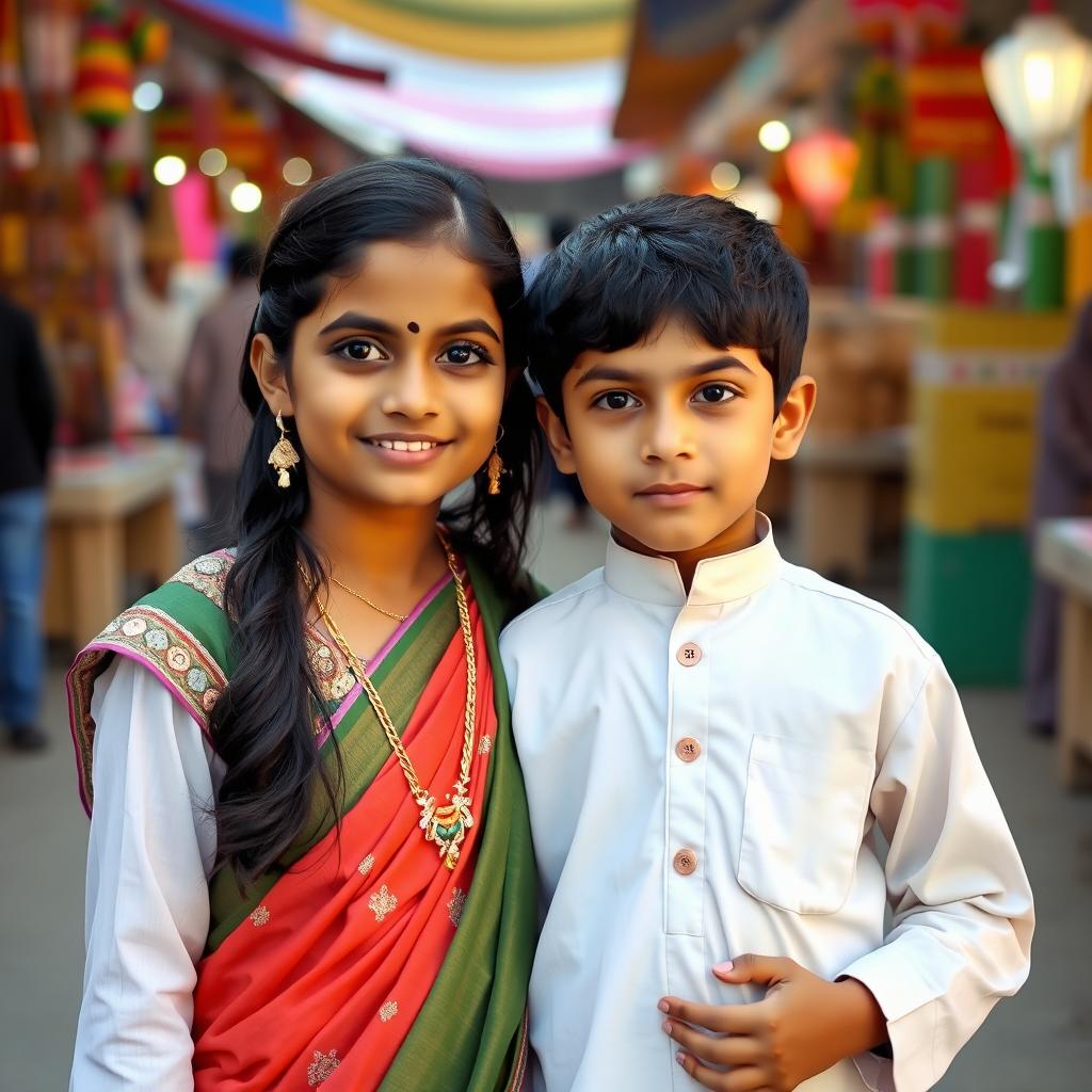 An Indian girl and a Pakistani boy standing together