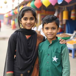 An Indian girl and a Pakistani boy standing together