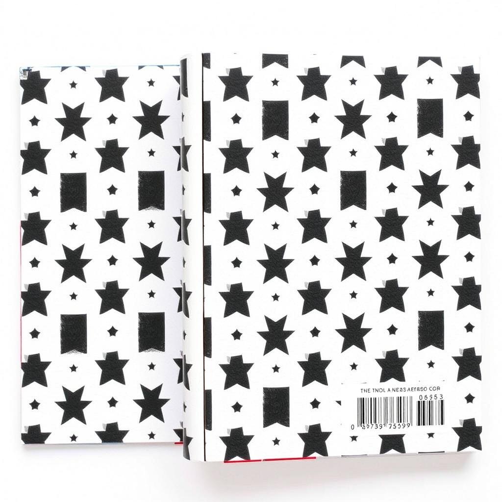 The front and back cover of a book with a black and white geometric pattern featuring stars