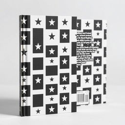 The front and back cover of a book with a black and white geometric pattern featuring stars