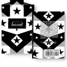 Create the front and back cover of a book with a black and white geometric pattern featuring stars