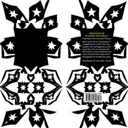 Create the front and back cover of a book with a black and white geometric pattern featuring stars