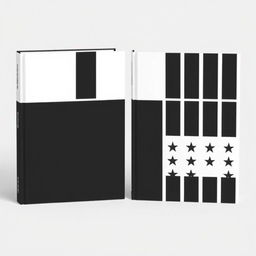 Create the front and back cover of a book with a black and white geometric pattern featuring stars