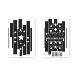 Create the front and back cover of a book with a black and white geometric pattern featuring stars