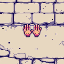 Pixel art of small hands on a wall, colorful and vibrant, with a retro gaming style