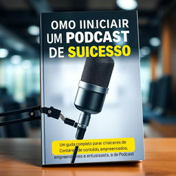 Capa de livro em português com o título 'Como Iniciar um Podcast de Sucesso' e o subtítulo 'Um Guia Completo para Criadores de Conteúdo, Empreendedores e Entusiastas de Podcast'