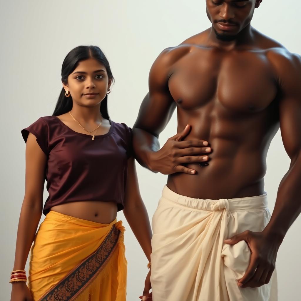 An Indian teenage slim girl wearing a blouse and petticoat