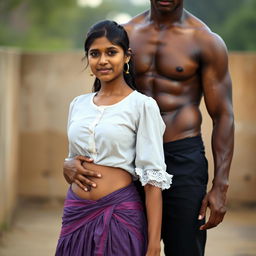 An Indian teenage slim girl wearing a blouse and petticoat