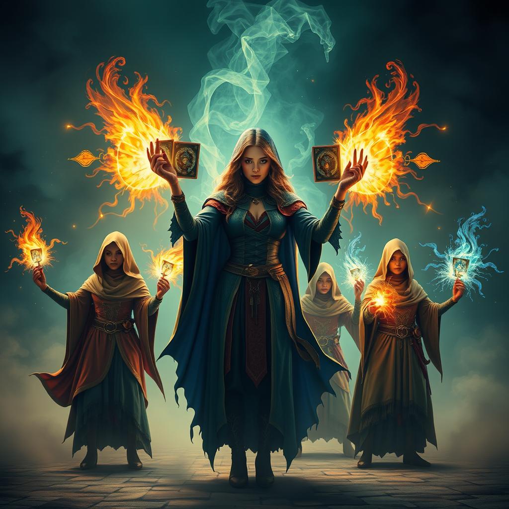 Anita, a skilled sorceress, crafts seven magical humans, each imbued with unique powers, by using seven enchanted cards