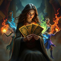 Anita, a skilled sorceress, crafts seven magical humans, each imbued with unique powers, by using seven enchanted cards