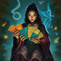 Anita, a skilled sorceress, crafts seven magical humans, each imbued with unique powers, by using seven enchanted cards