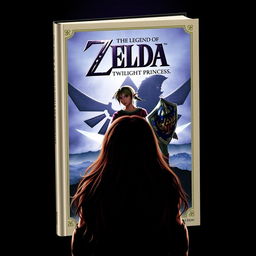 A captivating book cover for 'The Legend of Zelda: Twilight Princess,' featuring the silhouette of a brown-haired woman in the foreground