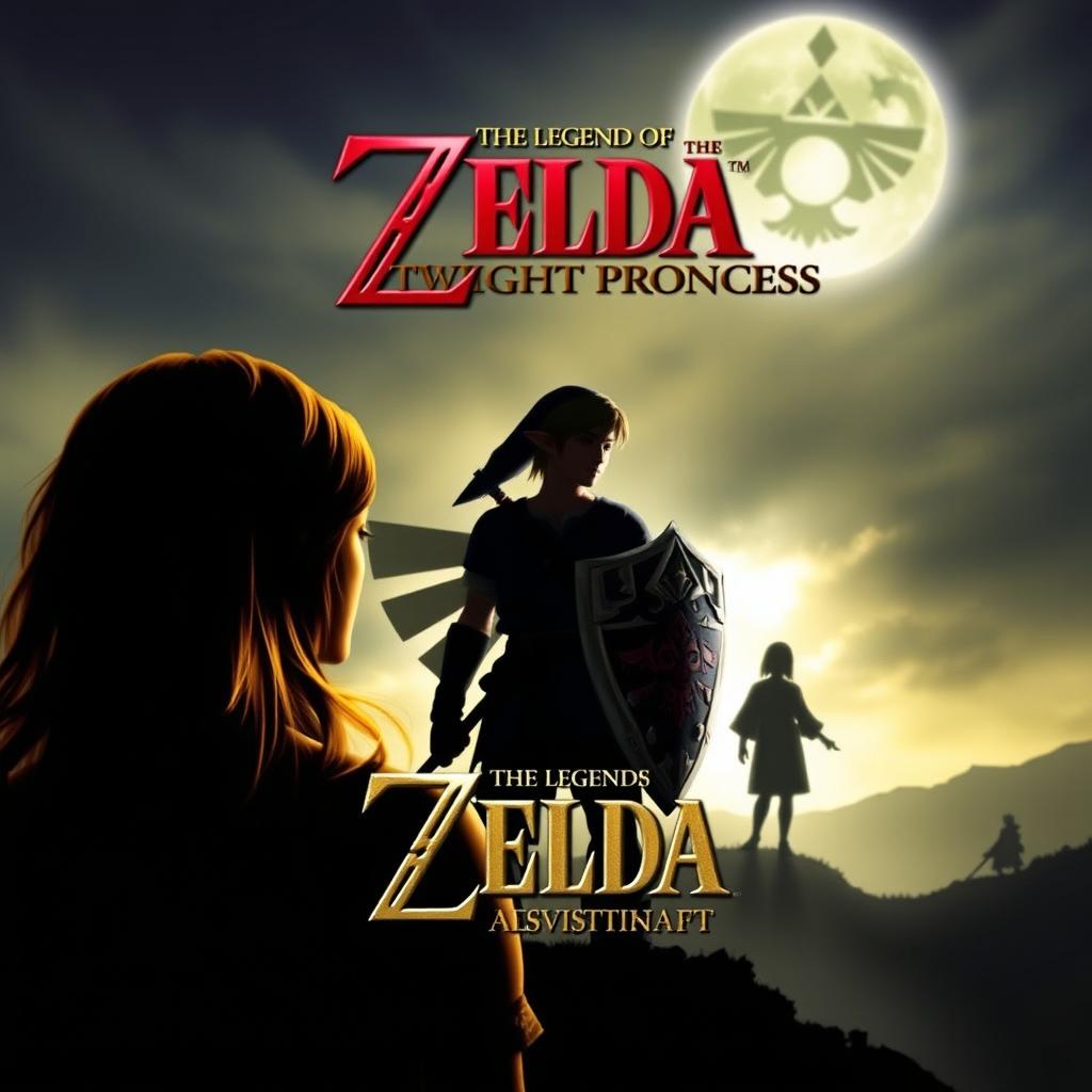 A captivating book cover for 'The Legend of Zelda: Twilight Princess,' featuring the silhouette of a brown-haired woman in the foreground