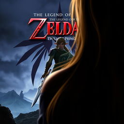 A captivating book cover for 'The Legend of Zelda: Twilight Princess,' featuring the silhouette of a long brown-haired woman in the foreground