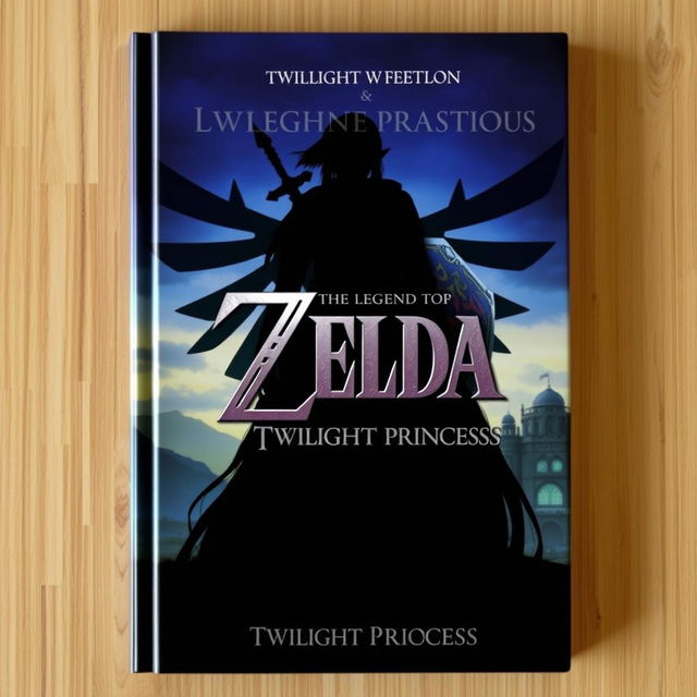 A captivating book cover for 'The Legend of Zelda: Twilight Princess,' featuring the silhouette of a long brown-haired woman in the foreground