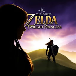 A captivating book cover for 'The Legend of Zelda: Twilight Princess,' featuring the silhouette of a long brown-haired woman in the foreground