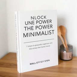 Create a book cover for a decluttering book titled 'Unlock the Power of Minimalism: 7 Steps to a Peaceful, Organized, and Stress-Free Home'