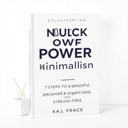 Create a book cover for a decluttering book titled 'Unlock the Power of Minimalism: 7 Steps to a Peaceful, Organized, and Stress-Free Home'