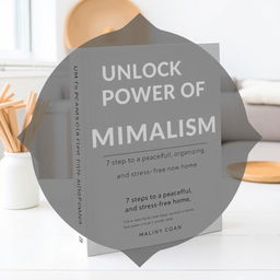 Design a book cover for a decluttering book titled 'Unlock the Power of Minimalism: 7 Steps to a Peaceful, Organised, and Stress-Free Home'